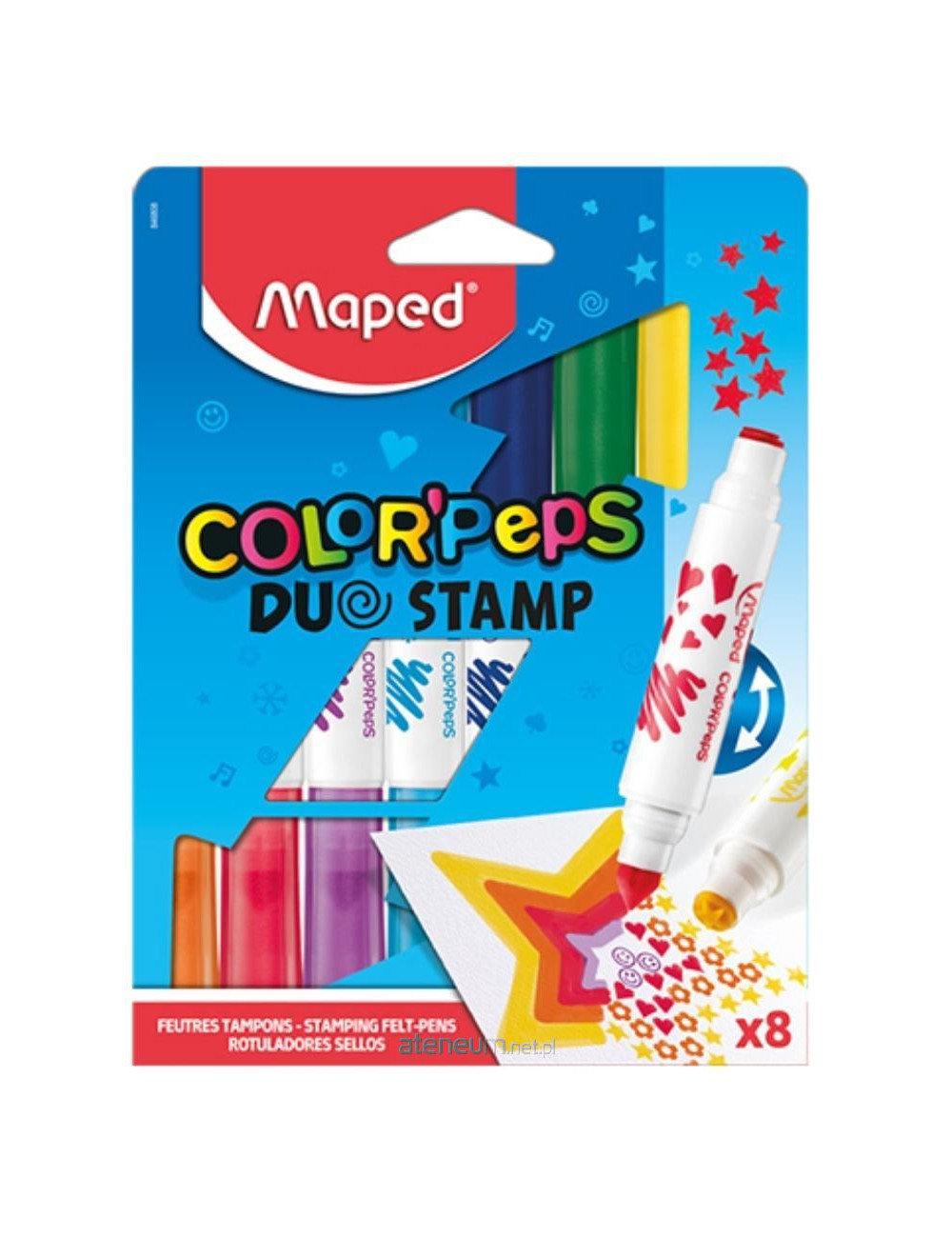 Flamastry Colorpeps Maped dwustronne z pieczątkami 8 kolorów
