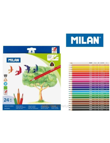 Kredki ołówkowe trójkątne Milan 24 kolory