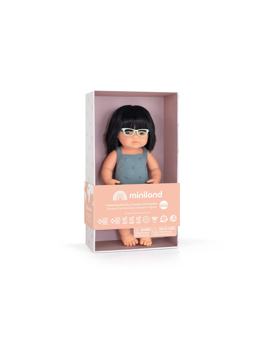 Lalka Miniland Dziewczynka Azjatka z okularami 38 cm Colorful Edition