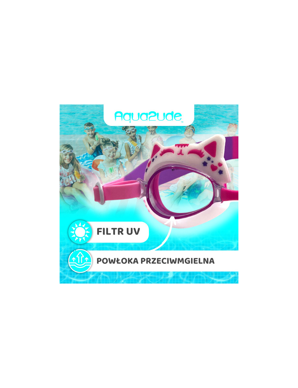 Okulary do pływania Aqua2ude Kotek różowy