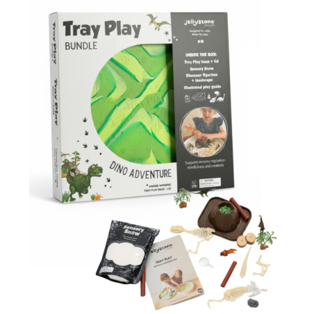 Zestaw sensoryczny Świat Dinozaurów (tacka, figurki, śnieg) Jellystone