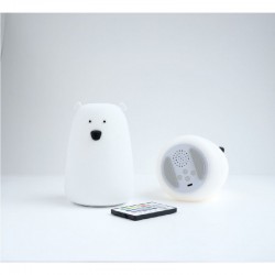 Silikonowa lampka Rabbit & Friends Duży Miś Biały z głośnikiem